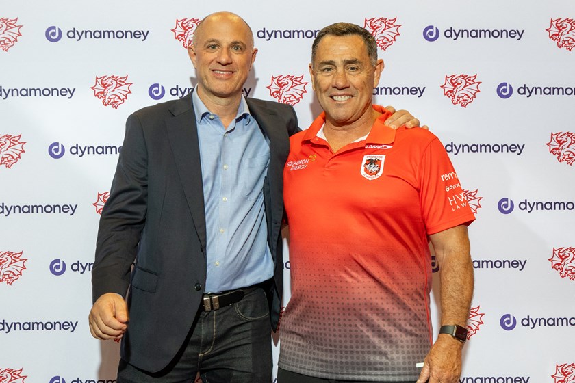 Dynamoney CEO David Verschoor with Dragons NRL Head Coach Shane Flanagan.