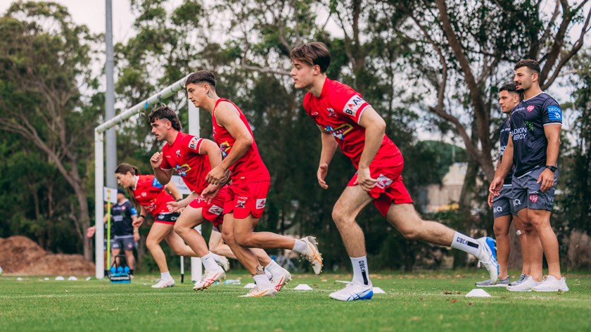 NRL, NRLW and pathways players run through their paces at the University of Wollongong sports fields.